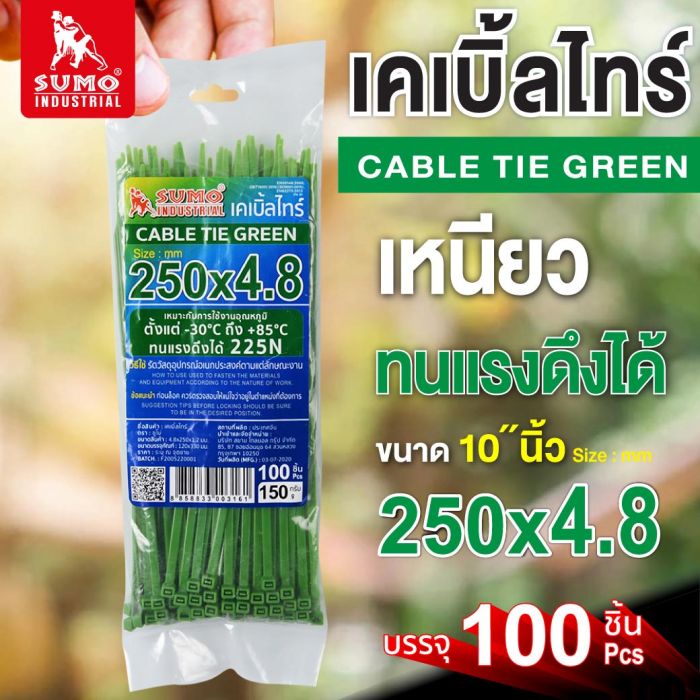เคเบิ้ลไทร์ 250mm.(10")x4.8mm สีเขียว