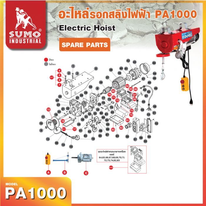อะไหล่รอกสลิงไฟฟ้า รุ่น PA1000