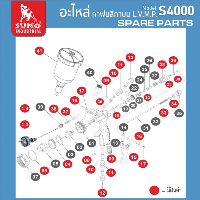 อะไหล่ กาพ่นสี กาบน รุ่น S4000 SUMO LVMP