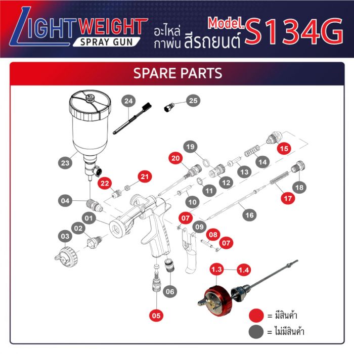 อะไหล่ กาพ่นสีกาบนชนิด ออกข้าง รุ่น S134G SUMO LVMP