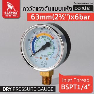 เกจวัดแรงดัน แบบแห้ง 63mm.x6barx1/4