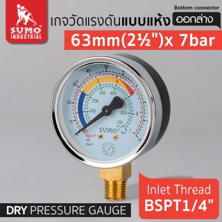 เกจวัดแรงดัน แบบแห้ง 63mm.x7barx1/4