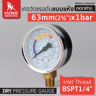 เกจวัดแรงดัน แบบแห้ง 63mm.x1barx1/4