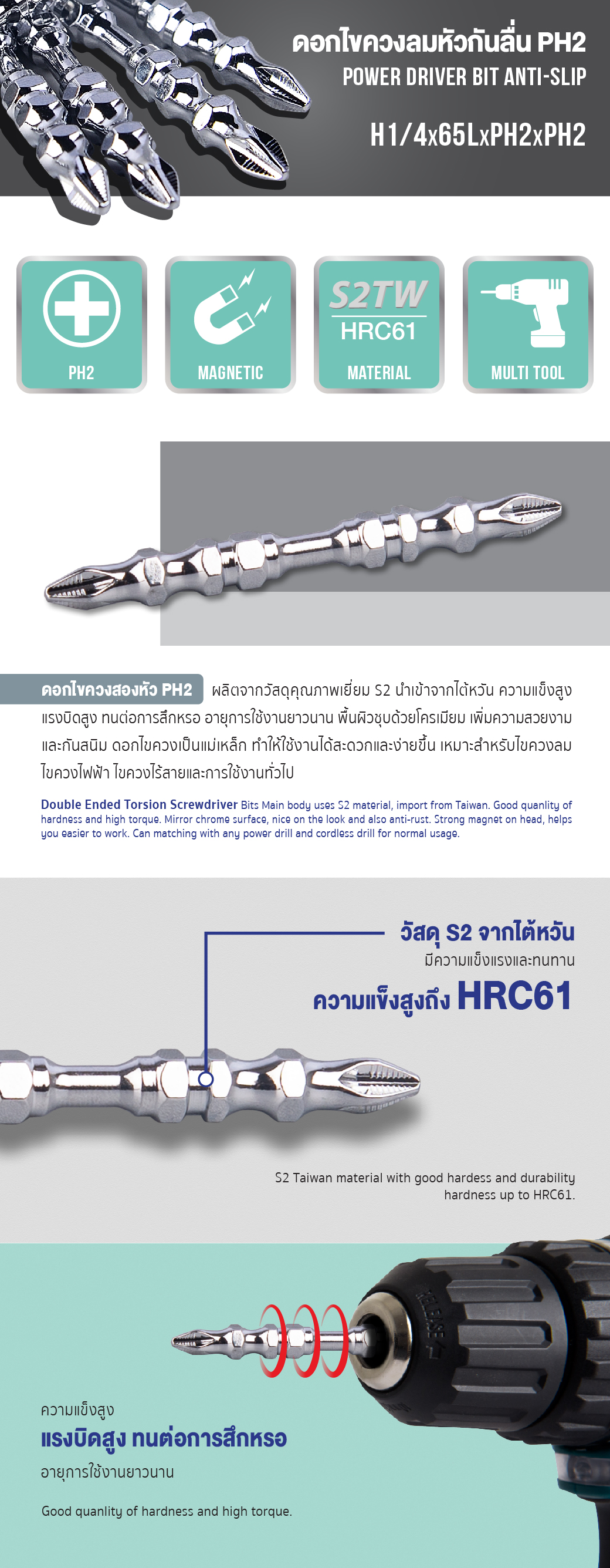 ดอกไขควง 2 หัว H1/4x65LxPH2xPH2 SUMO แนะนำสินค้า