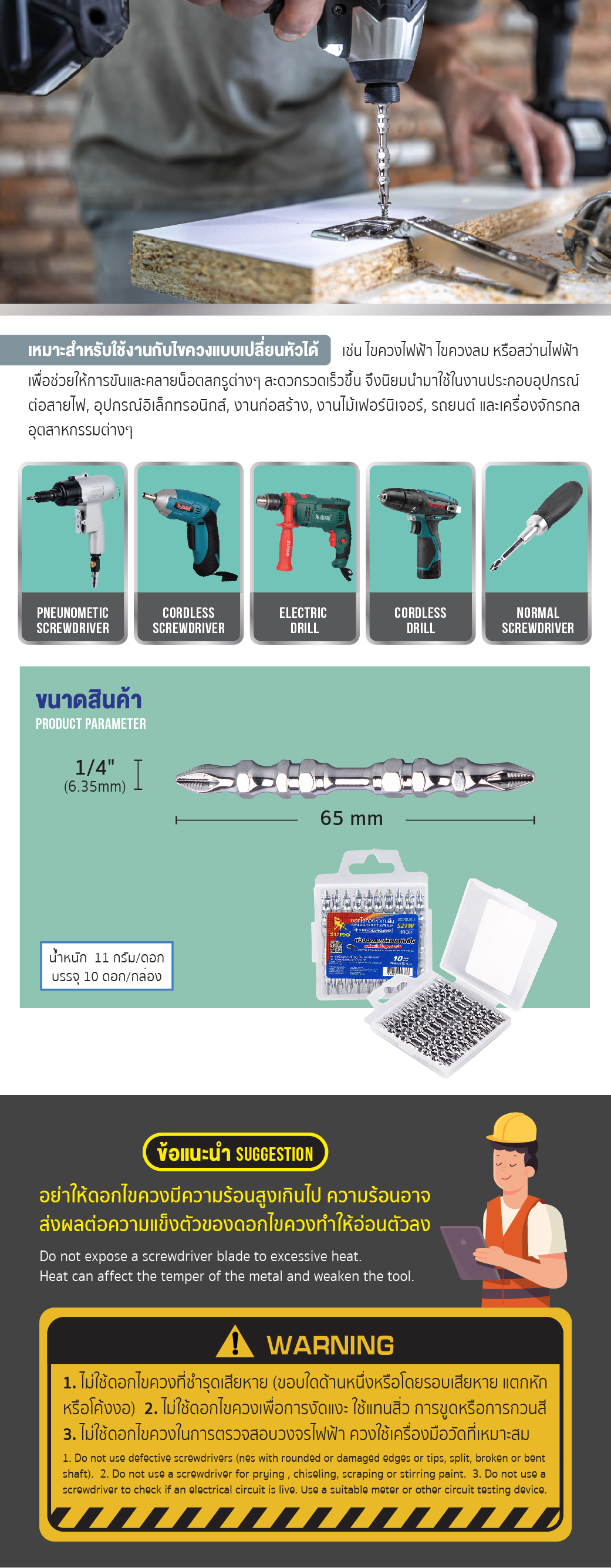 ดอกไขควง 2 หัว H1/4x65LxPH2xPH2 SUMO ข้อมูลสินค้า