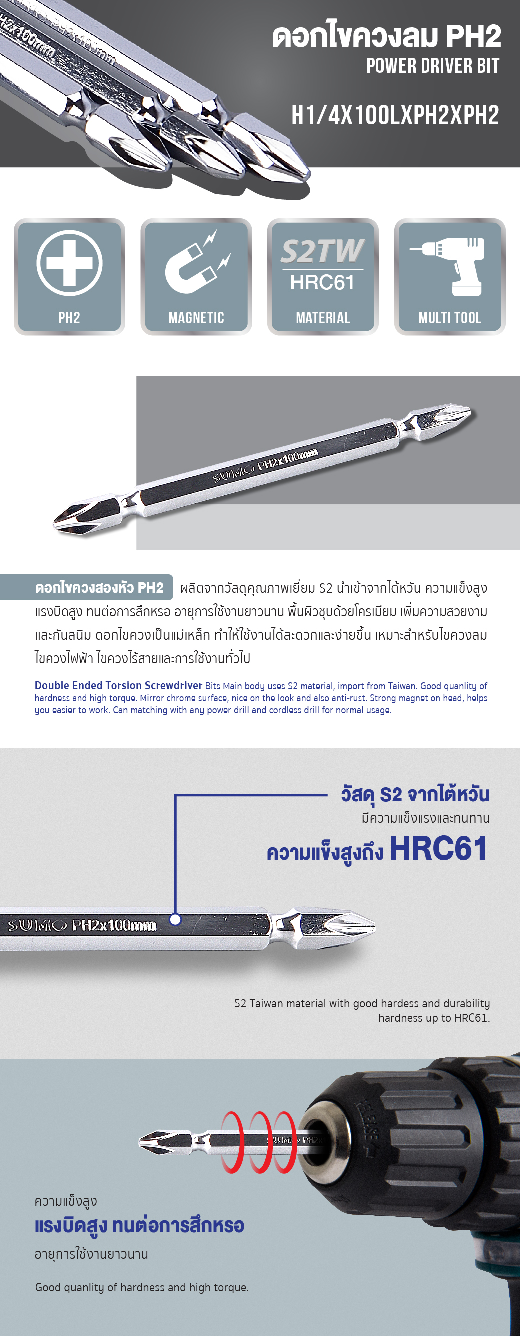 ดอกไขควงลม H1/4x100LxPH2xPH2-14 SUMO แนะนำสินค้า