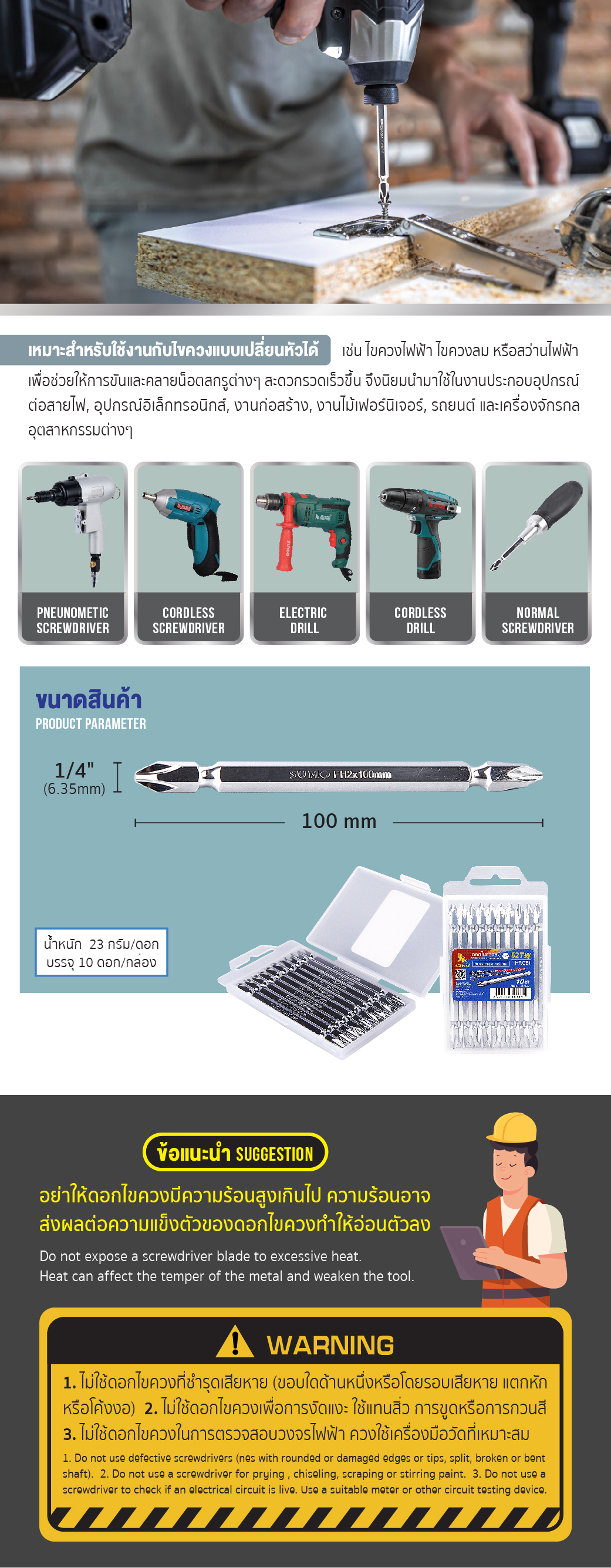ดอกไขควงลม H1/4x100LxPH2xPH2-14 SUMO ข้อมูลสินค้า